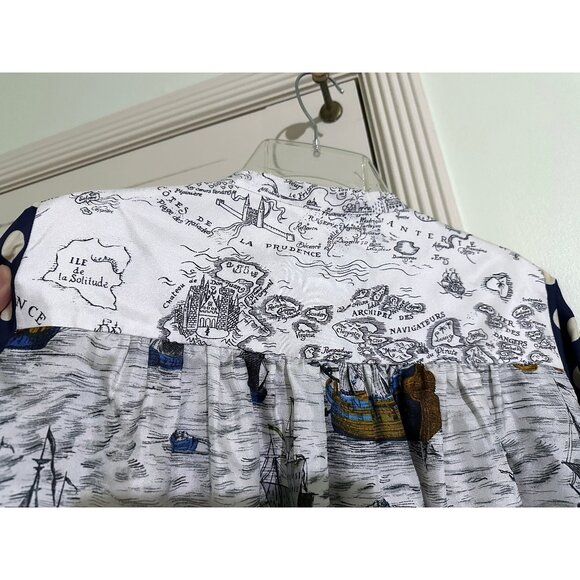 La Prestic Ouiston Jeanne Ship Map Swirl Print Silk Top Blouse Patchwork 1 Small - Picture 9 of 15